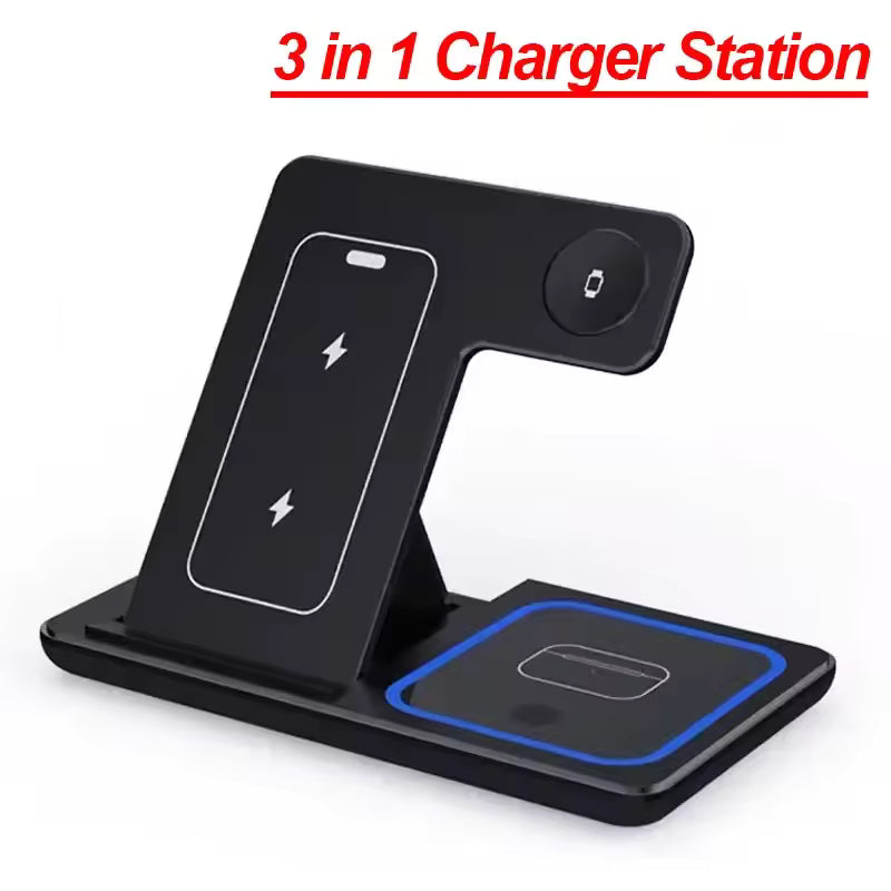 Foldable 3 in 1 Wireless Charging Station for iPhone 17 16 15 14 13 12 Pro Max iWatch 11 Airpods Pro 4/3 Fast Charger Stand Dock