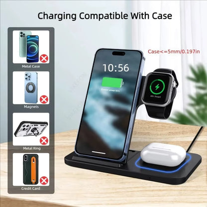 Foldable 3 in 1 Wireless Charging Station for iPhone 17 16 15 14 13 12 Pro Max iWatch 11 Airpods Pro 4/3 Fast Charger Stand Dock