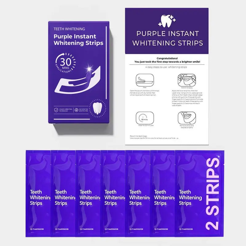Purple Teeth Whitening Strips Kit – 7-Day Enamel Safe Whitening Treatment (14 Strips)