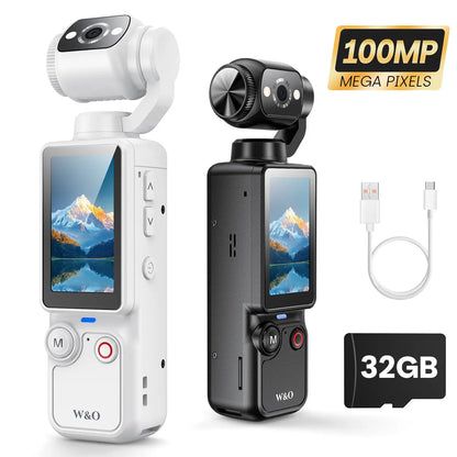 Q7 Rotating Lens 2.5K 100 MP Action Video Camera with Memory Card, White